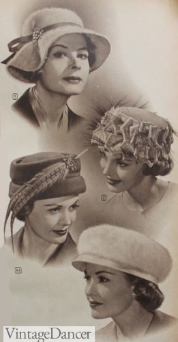 1959 50s winter Cloche hats for women 1950s