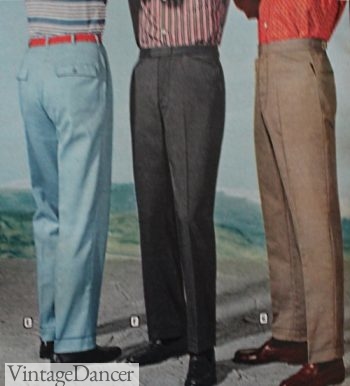 1959 Men's pants- narrowed, lowered on the waits and did not have the sharp leg crease.