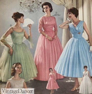 1959 short and long tulle gowns evening party prom dresses 1950s