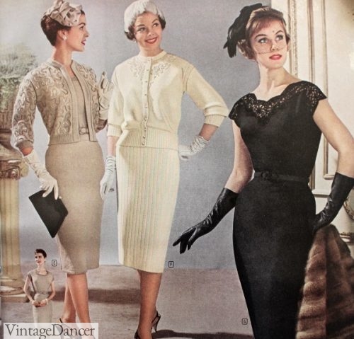 1950s cocktail dresses. The little black dress was the most popular options. Learn more at VintageDancer.com