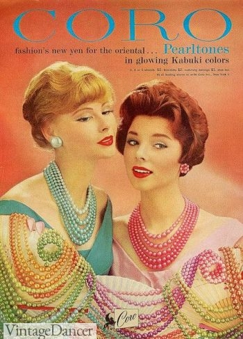 1959 beads in all colors of the 50s- turquoise, pink, yellow, jade green and lavender