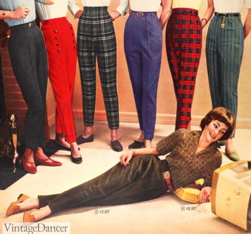 1950s women's pants, solid or plaid patterns women's 1950s capri pants