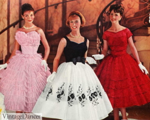 1950 style formal black and pink dresses