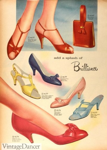 1950s heels shoes, 1959 short heels