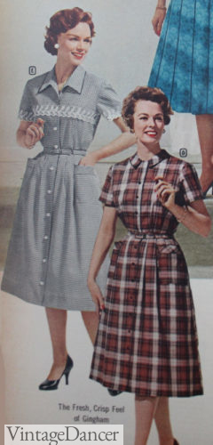 1950s shirtwaist dresses 1959 stripe or plaid shirtwaist dress