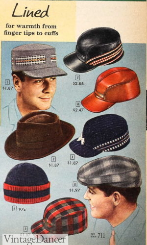 1950s men's winter fashions 1950s mens winter hats and caps, casual