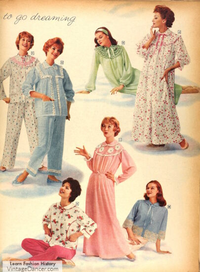 1950s winter pajamas and nightgowns