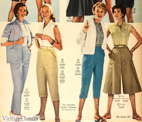 1959 capri, pedal pushers (2) and culottes pants