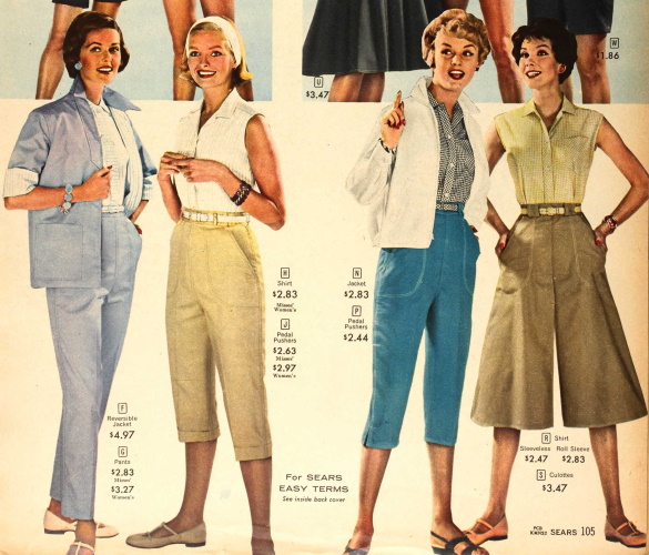 1950s women's pants, culottes, shorts for summer outfits