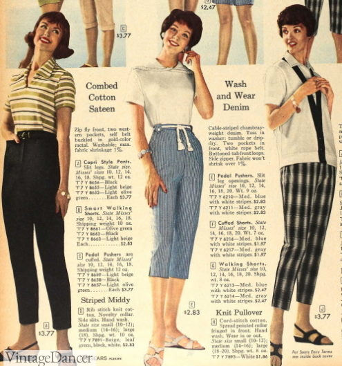 1959 capri (R and L) and pedal pusher pants (Middle)