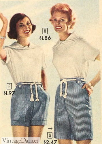 1959 striped linen shorts with rope belts