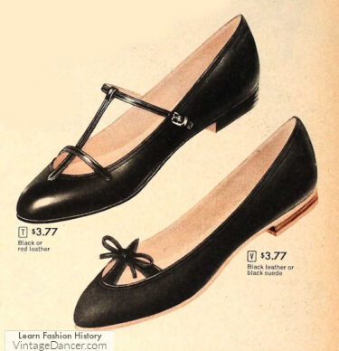 1950s two styles of T Strap flats 1960s shoes