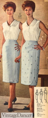 1950s wrap pencil skirts , 1959 nipped waist and full hip wrap pencil skirts almost 1960s style