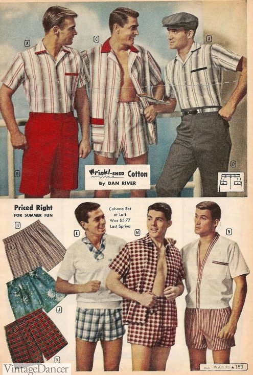 1959 mens shorts and swimsuits with shirts