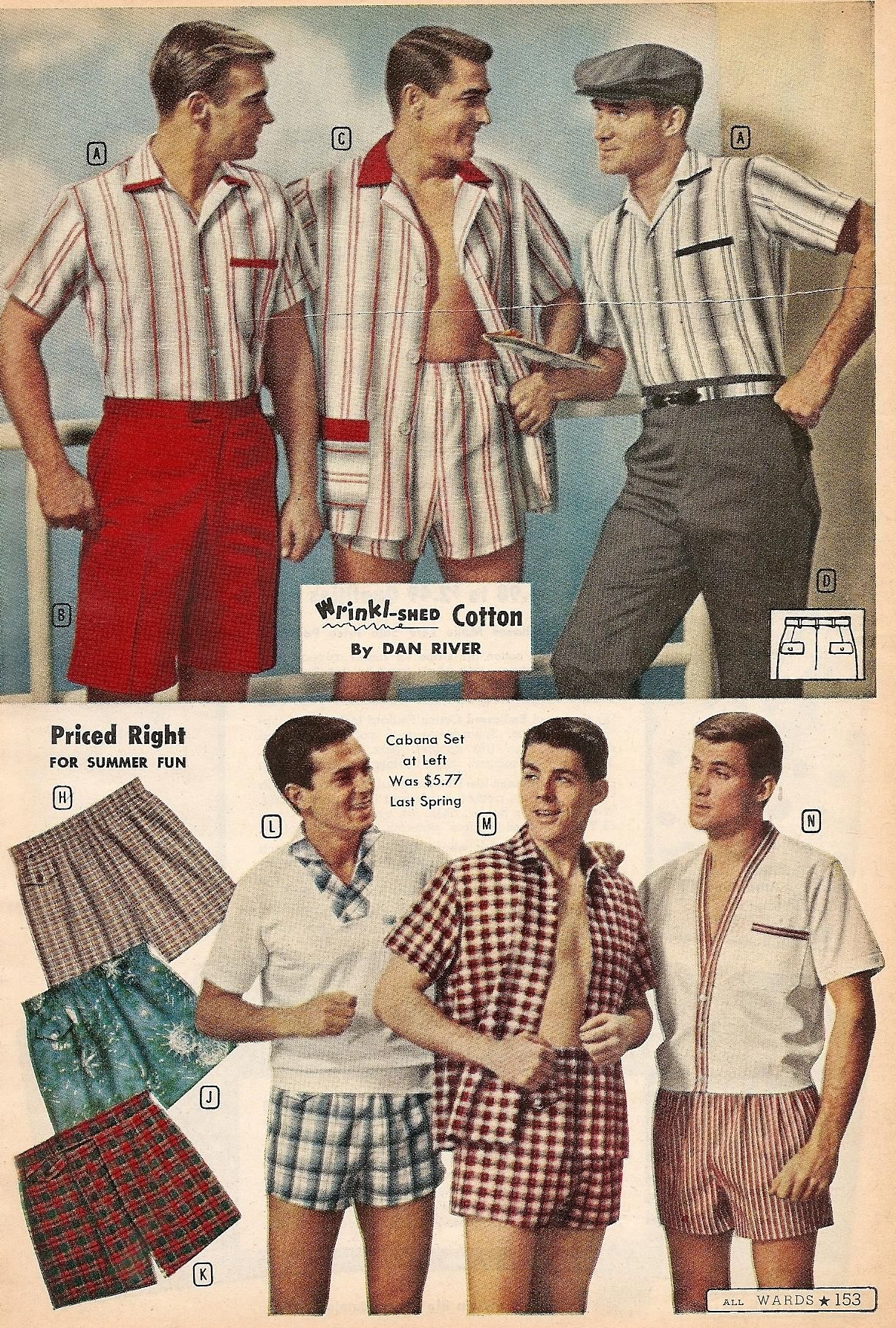 Vintage Men S Swimwear History 1930s 1940s 1950s   1959 Swim Shorts Shirts Mens Cabana 1 