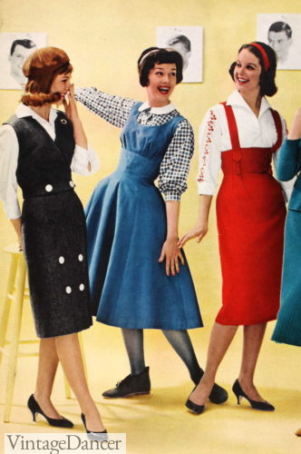 1950s a variety of jumper dresses pinafore dress suspender dress
