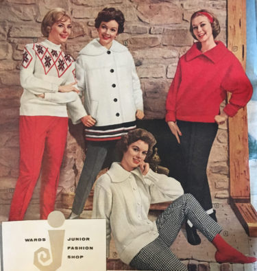 1959 casual, cozy knit pants and sweaters