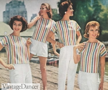 1960 striped shell tops with cap sleeves