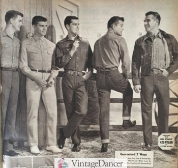1960 men's work jeans, western-style shirts and denim jacket