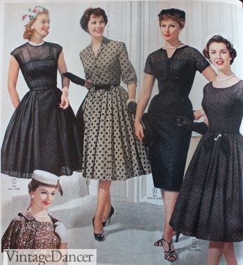 Simple black evening swing dresses, 1960s