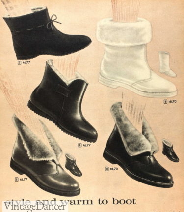 1960 pull on, fur lined boots and booties