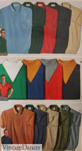 1960 mens knit shirts- roll necks with V colorblock