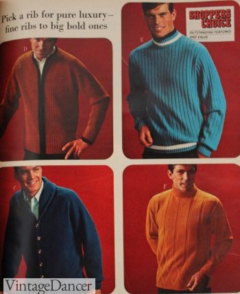 Late 1960s retro men's pullover sweaters and button cardigans