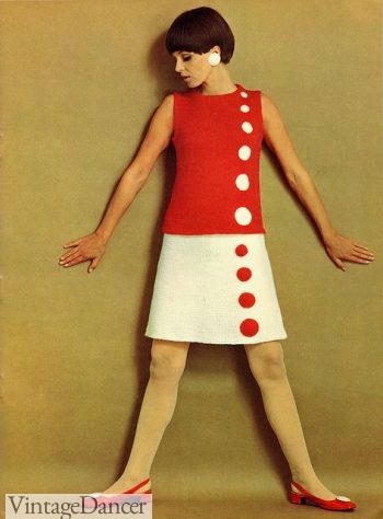 1960s mod dress - Circles on colorblock dress
