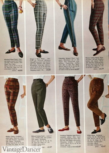 1960s pants for women, capri and cigarette