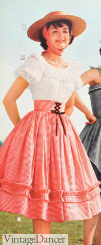 1960 Dirndl tiered skirt with corset waistband