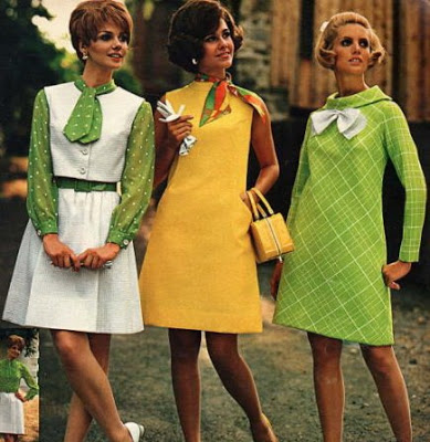Bright tones and colors on these 1960s dresses