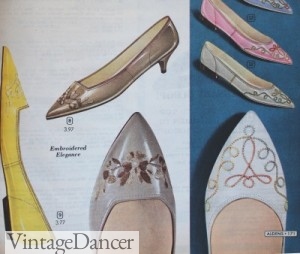 1960 Kitten Heel Pump and Flats with Toe Decorations