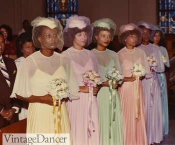 1960s pastel chiffon bridesmaid dresses