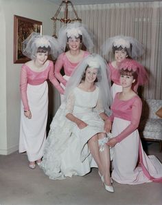 1960s pink and white vintage bridesmaid dresses