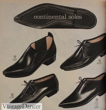 1960s mod mens shoes- black pointy toe oxfords