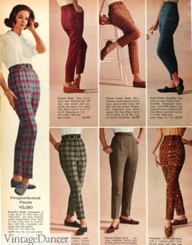 1960s women's pants plaid pattern pants, tapered fit