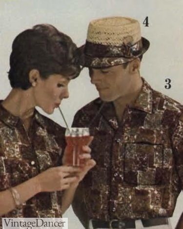 1960s mens hats, 1962 Tiki print hat band and brim