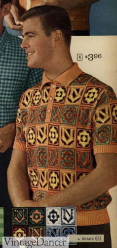 mens hippie shirt 1962 ethnic print polo shirt