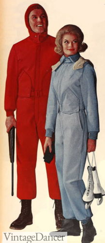 1960s ski outfits with lace up leather boots