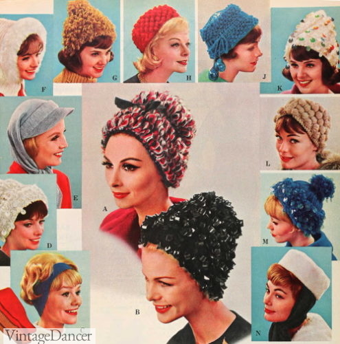 1962 1960s winter hat, many knits in unusual shapes