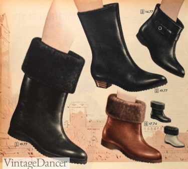 1960s winter boots rain snow pull on boots lined in fur