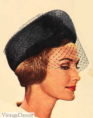 1960s hats Toque with Veil
