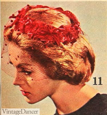 1963 1960s red petals and net whimsies hat