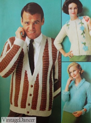 1963 men's knitting pattern for a striped cardigan sweater