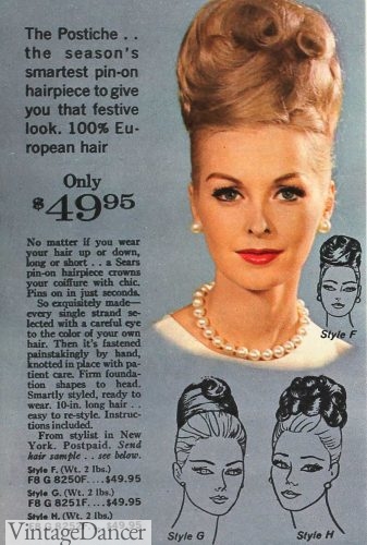 1963 hair buns wig pieces 60s evening hairstyles