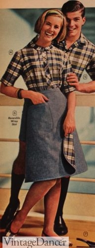 1964 matching plaid shirts and her skirt denim is lined too