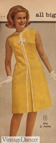 Early 60s mod yellow dress with stripe trim