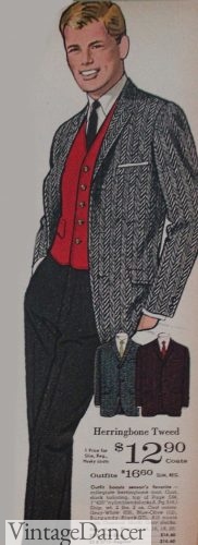 1964 Ivy league look- grey sport coat, red vest, black trousers