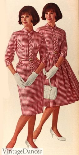 1964 red gingham pencil and swing dress