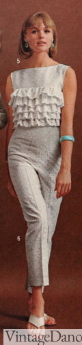 1960s women's pants, white eyelet fancy pants
